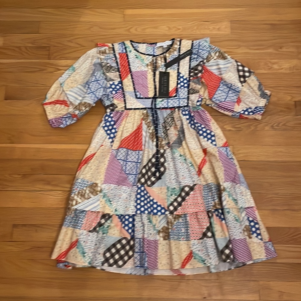 Hunter Bell Britton Quilted Patchwork Puff Sleeve Dress Size Xs - Picture 5 of 8